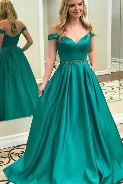 Princess Strapless Satin Pink Long Prom Dresses with Pocket Formal Evening Gowns - KAIDRESS