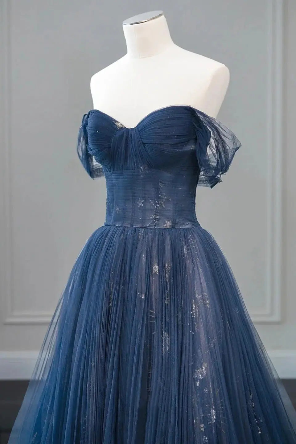 A-Line/Princess Tulle Long Prom Dress,Off the Shoulder Backless Evening Dress