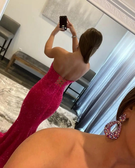 Trumpet/Mermaid Sweetheart Strapless Sweep Train Velvet Sequins Prom Dresses - KAIDRESS