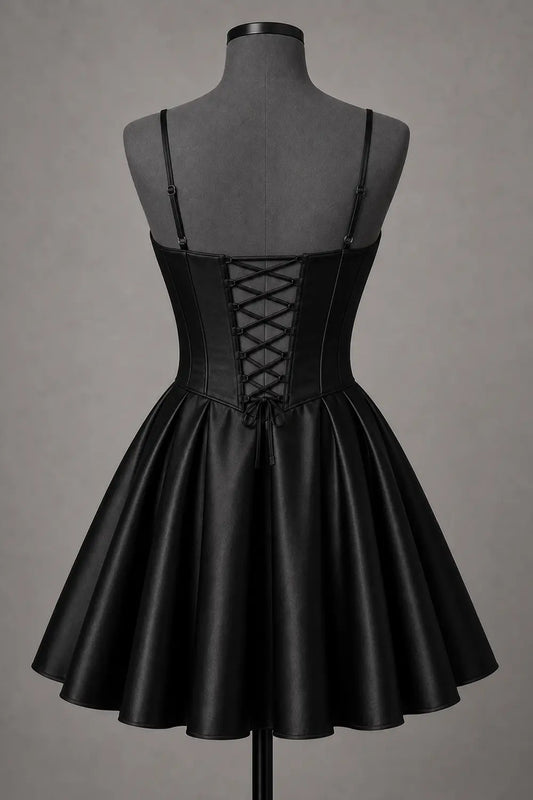 Black Satin Corset Mini Homecoming Dress A Line Hoco Party Dress
