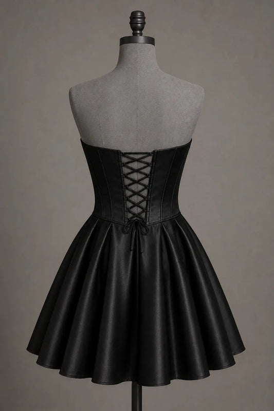 Black Sweetheart Satin Mini A Line Corset Homecoming Dress