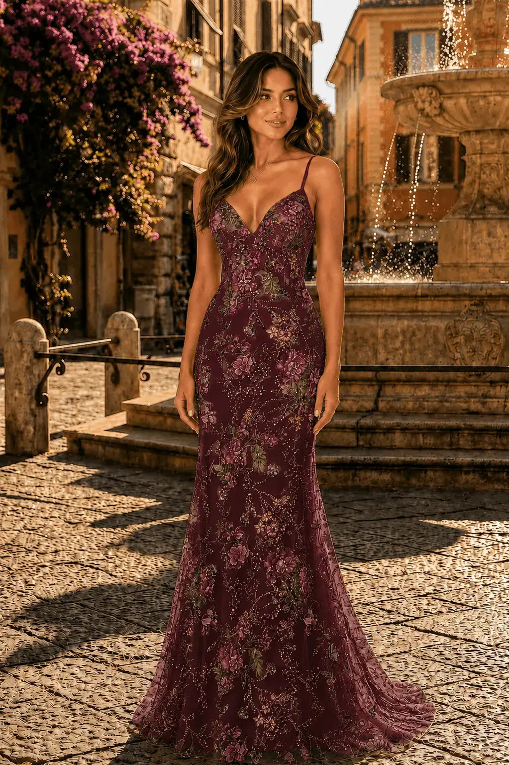 Mermaid Spaghetti Sleeveless Straps Sequins Long Prom Dress with Appliques KAIDRESS