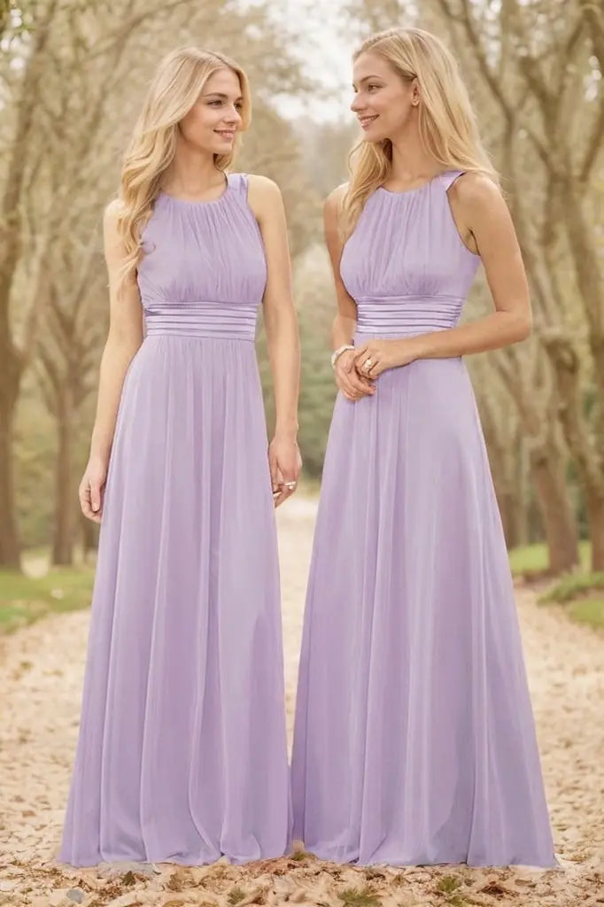 A-Line/Princess Chiffon Scoop Sleeveless Floor-Length Bridesmaid Dresses - KAIDRESS
