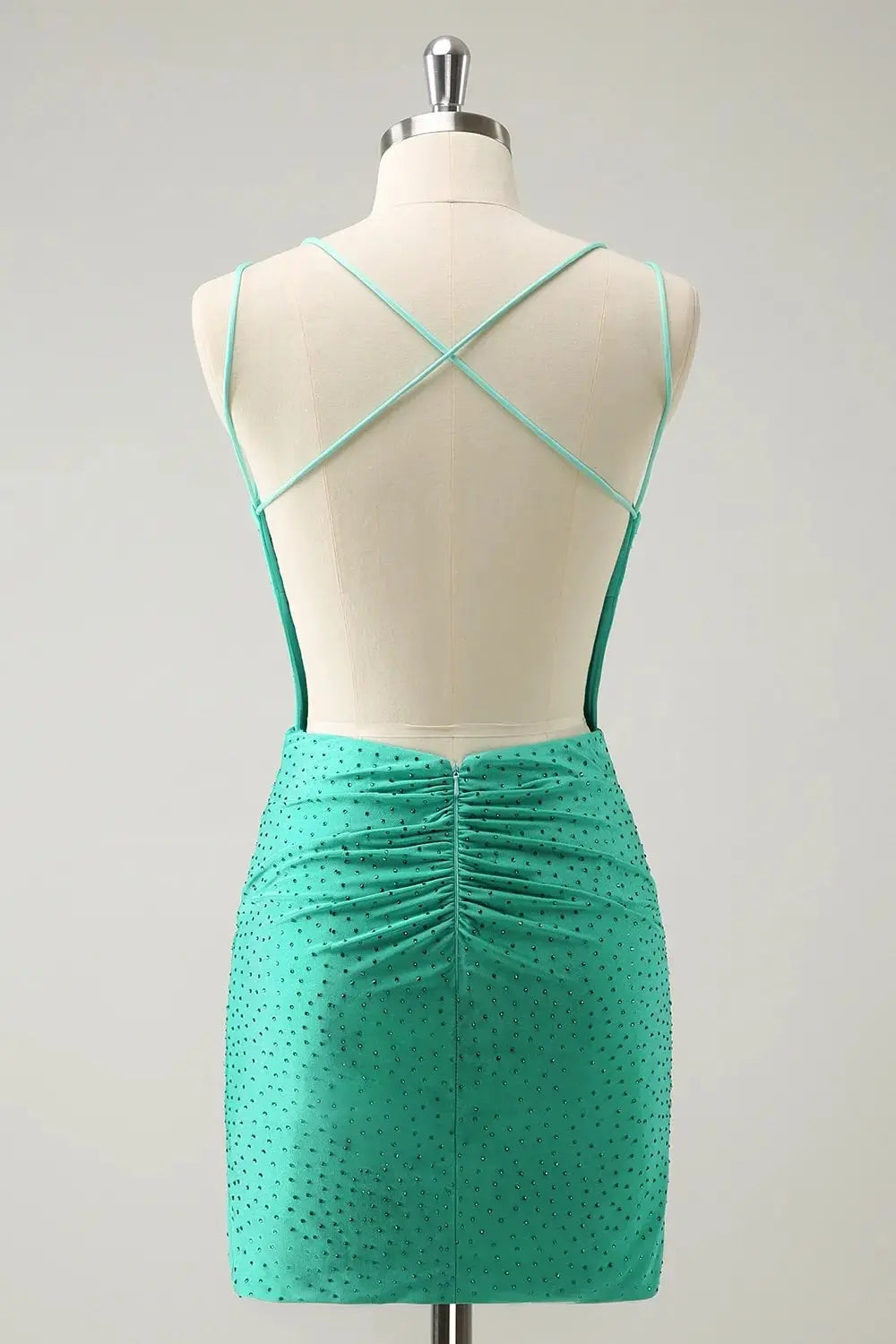 Glitter Green Spaghetti Straps Bodycon Homecoming Dress with Beading - KAIDRESS