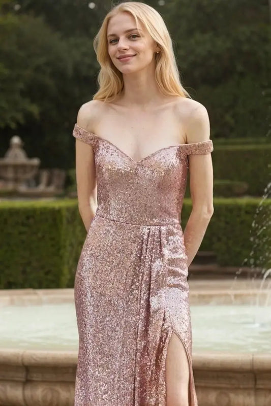 Sheath/Column Sequins Ruffles Off-the-Shoulder Sleeveless Sweep/Brush Train Prom Dresses - KAIDRESS