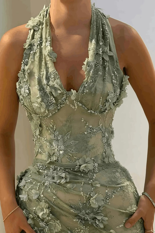 Sheath/Column Dreamy Lace 3D Floral Halter Homecoming Dress KAIDRESS