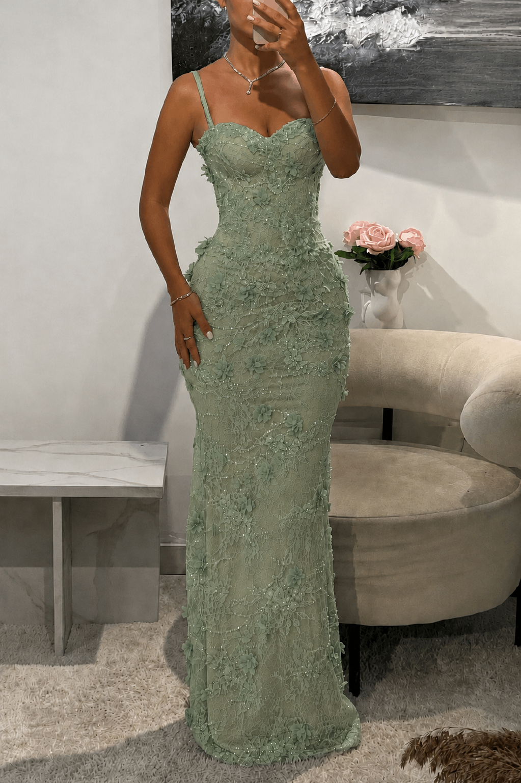 Blue 3D Floral Lace Mermaid Prom Dress Sweetheart Formal Gown KAIDRESS