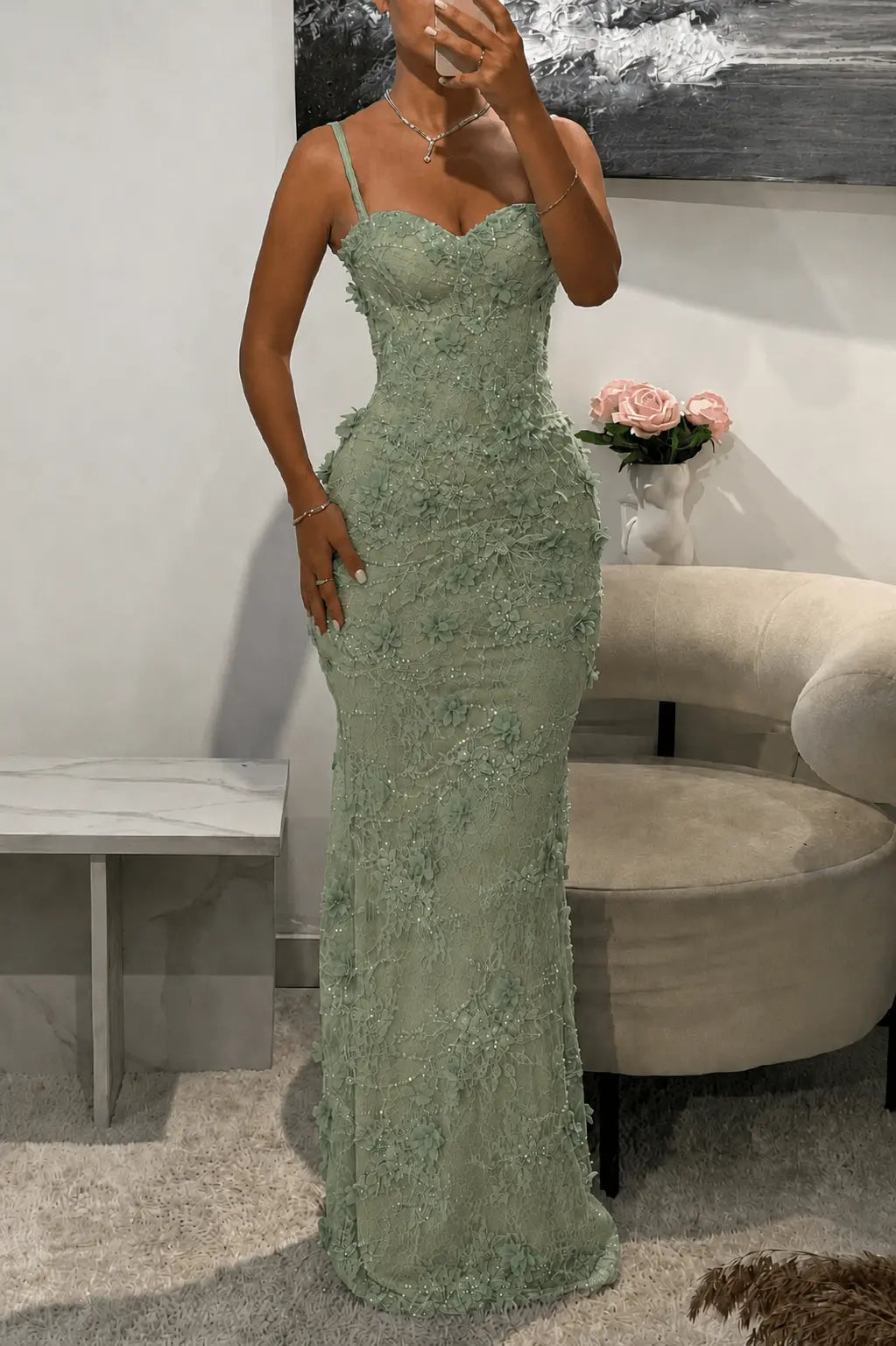 Blue 3D Floral Lace Mermaid Prom Dress Sweetheart Formal Gown KAIDRESS