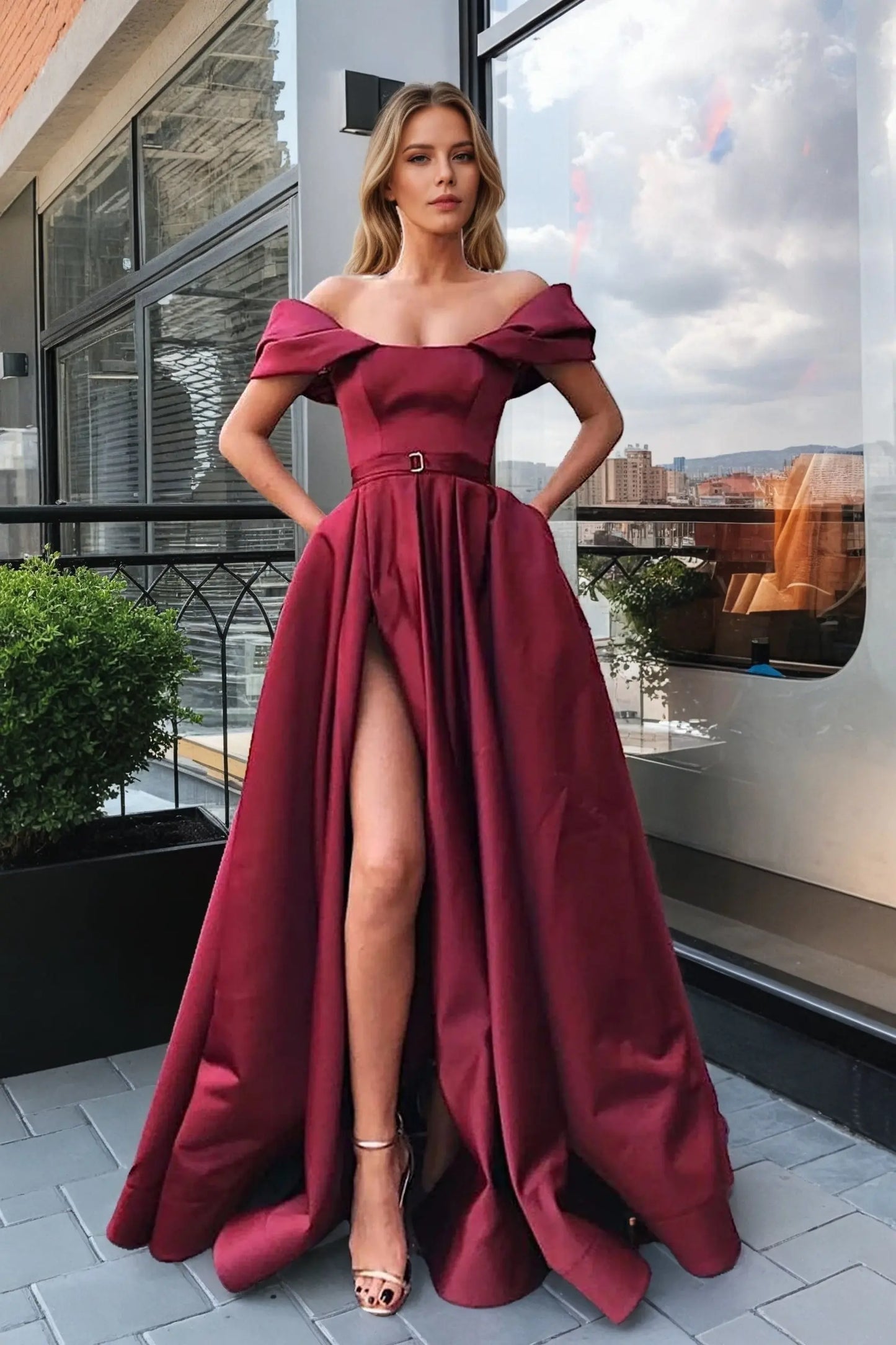 Satin Burgundy Formal Prom Dress Princess Strapless Long Evening Gowns
