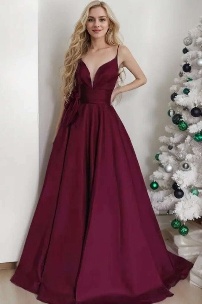 Satin Green Halter Formal Prom Dress with Pocket Modest Evening Gowns