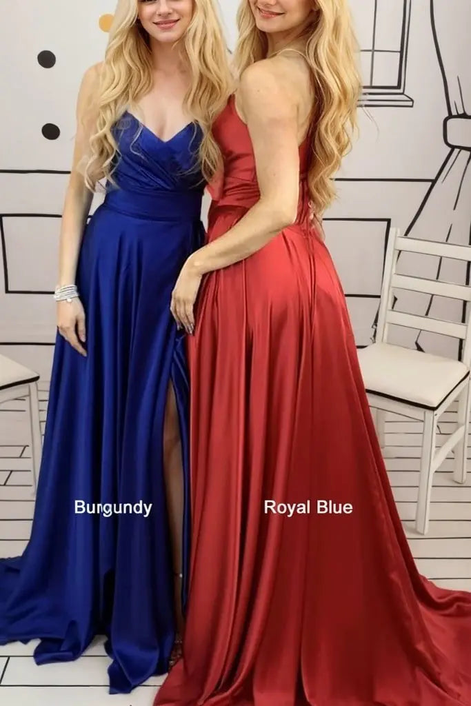 Silk Burgundyr Formal Prom Dresses Split Princess Long Evening Gowns