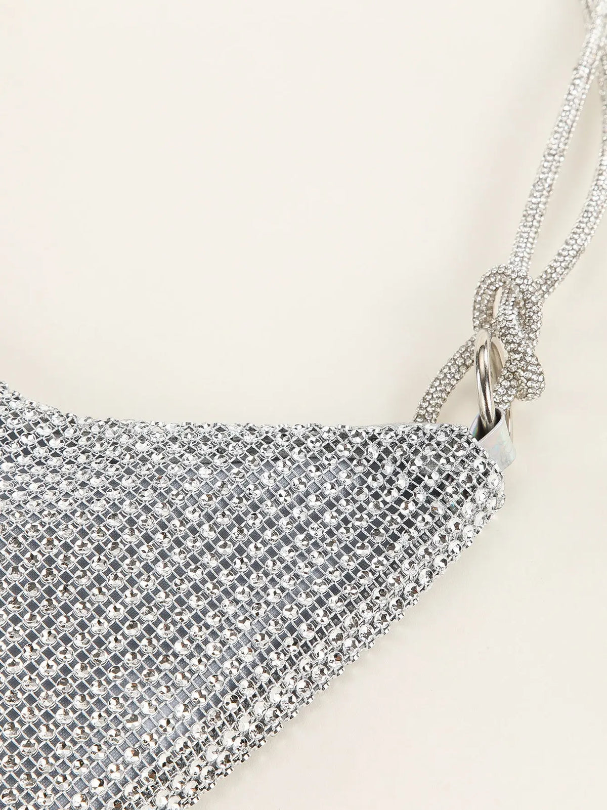 Gold Rhinestone Hobo Shoulder Bag with Adjustable Knotted Strap
