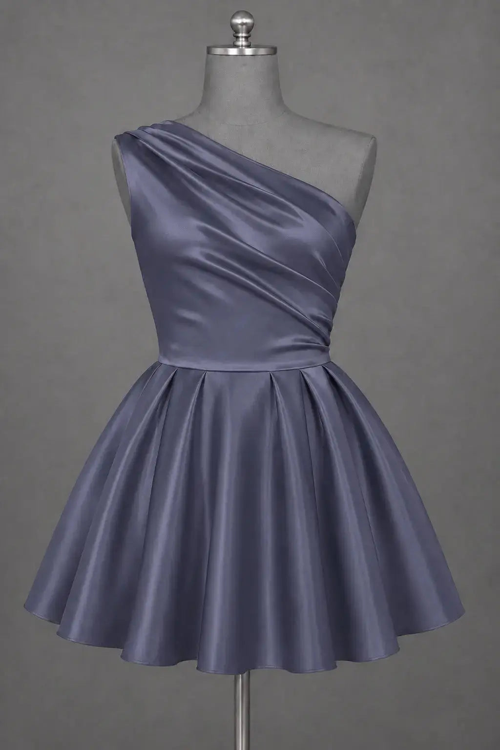White One Shoulder Satin Mini Homecoming Dress A Line Hoco Dress KAIDRESS