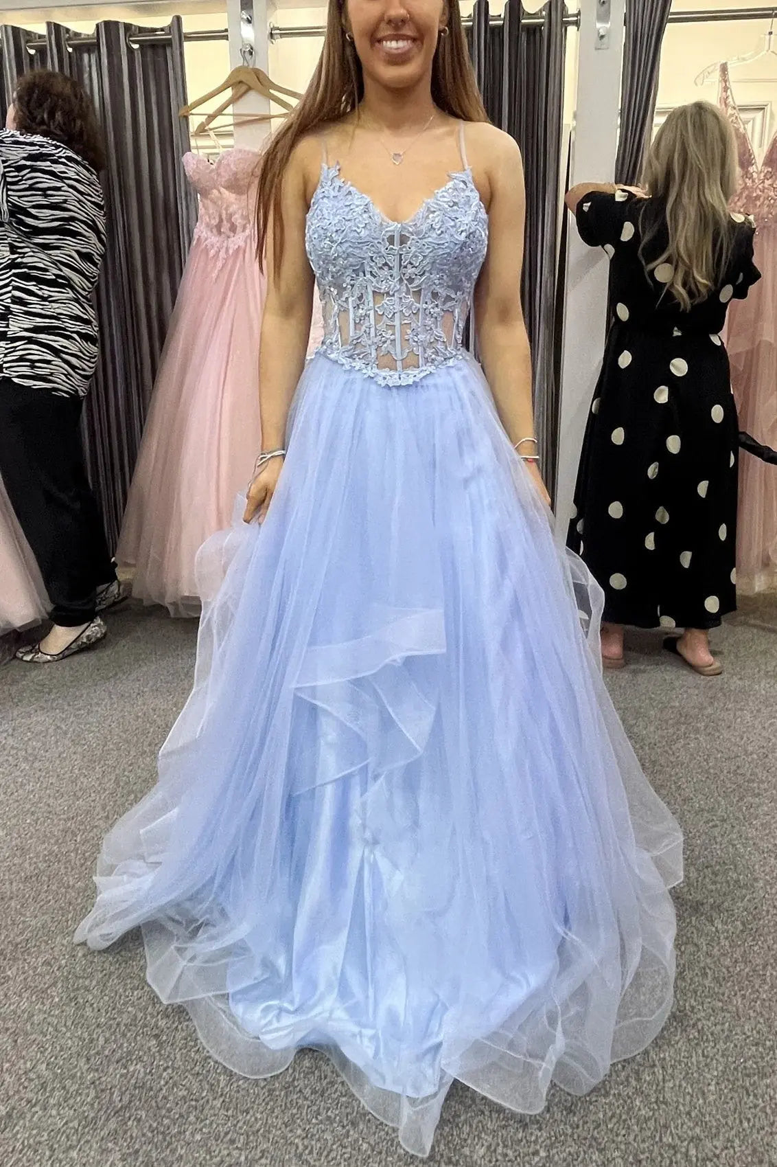 Tulle Blue Formal Prom Dress Halter Princess Long Modest Evening Gowns