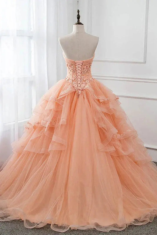 Tulle Orange Formal Prom Dresses Long Princess16 Quinceanera Dresses