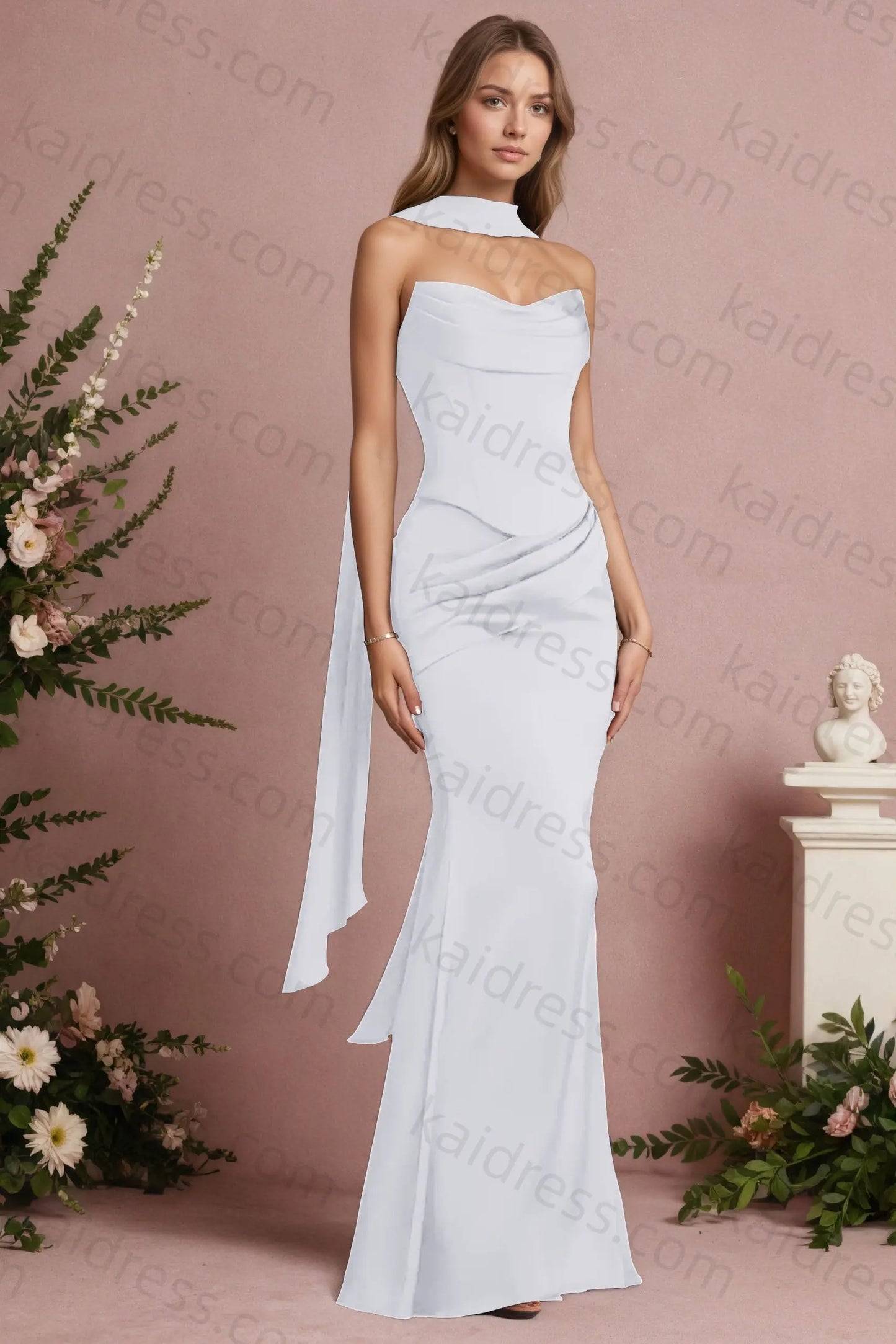 Mermaid Black Strapless Satin Long Prom Dresses Corset Evening Dresses - KAIDRESS