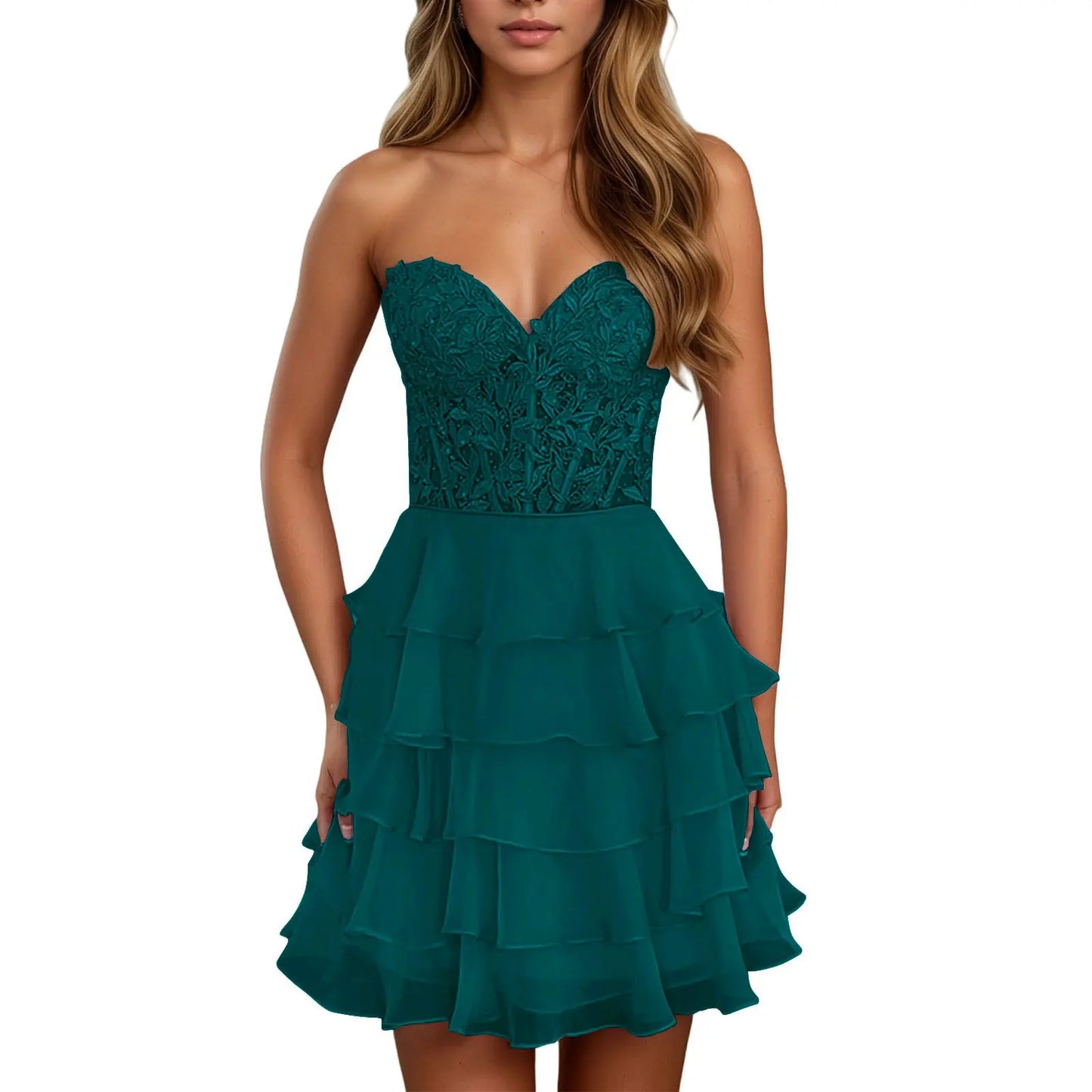 A Line Lilac Strapless Tiered Corset Short Homecoming Dress with Appliques - KAIDRESS