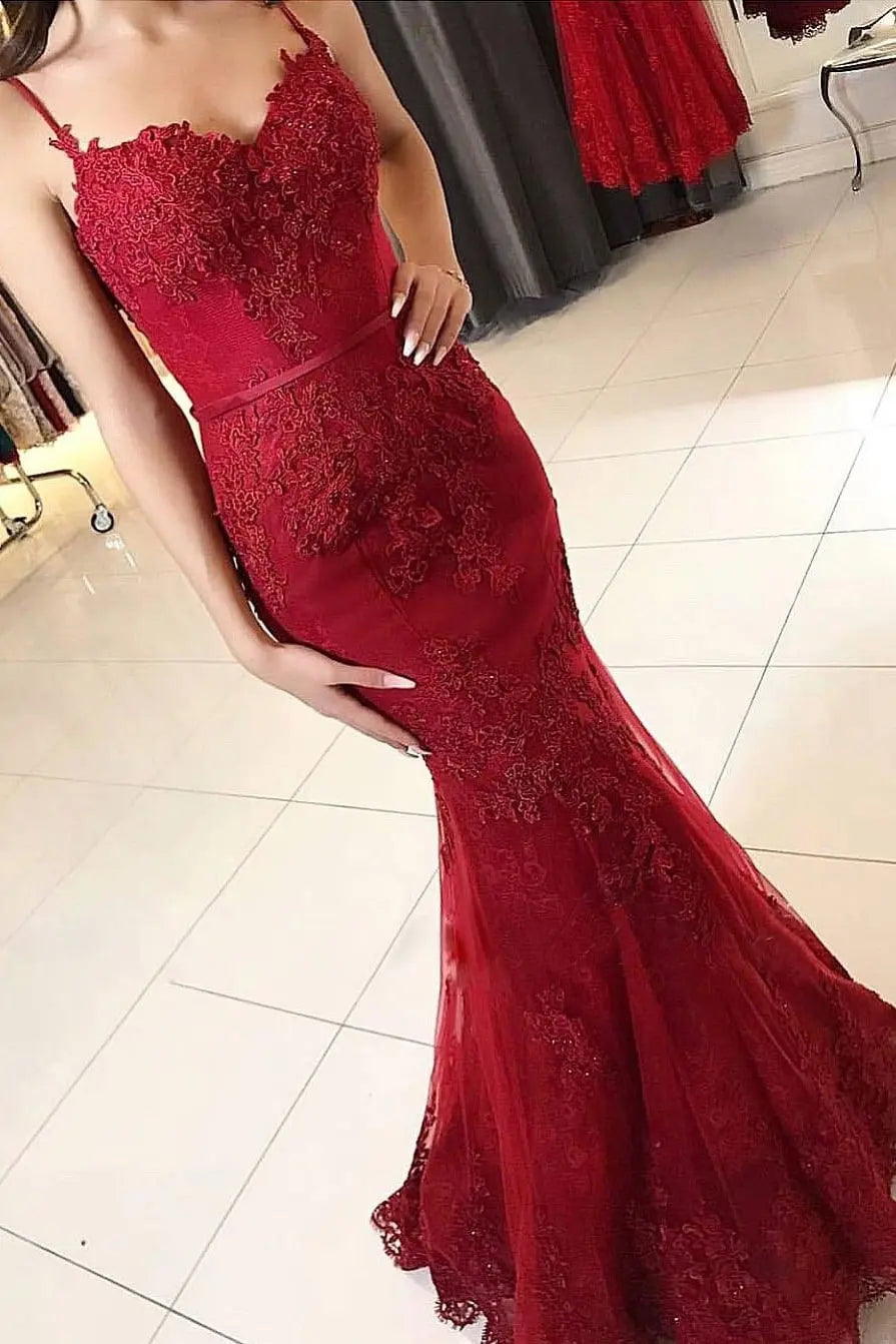 Trumpet/Mermaid Sweetheart Sleeveless Long/Floor-Length Tulle Prom Dresses With Appliqued-464