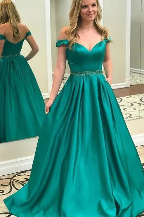 Princess Strapless Satin Pink Long Prom Dresses with Pocket Formal Evening Gowns