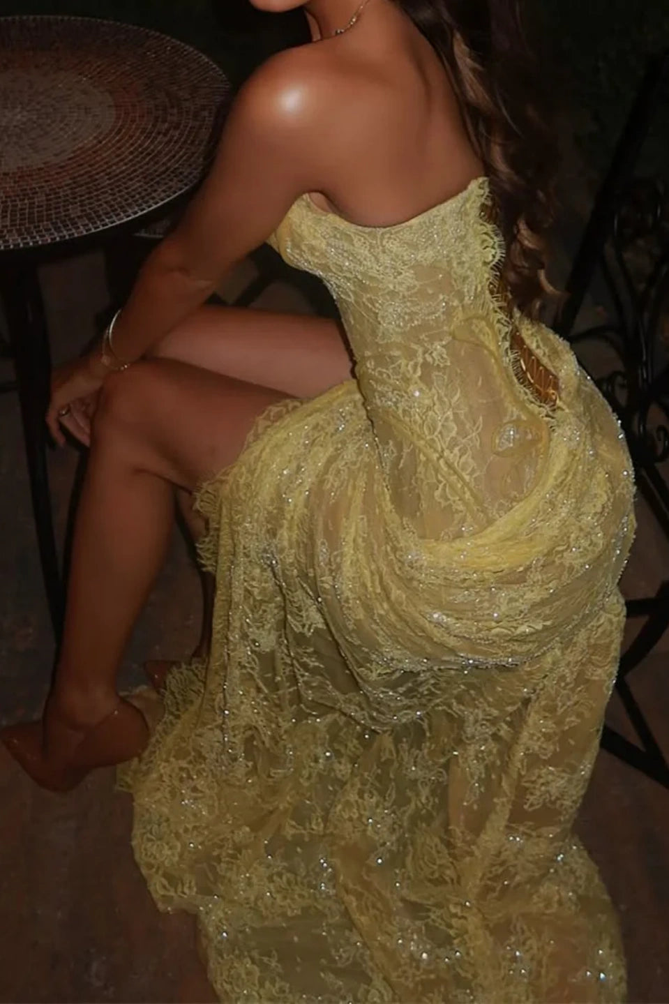 Mermaid Sheath Sweetheart Appliques Lace Sweep Train Lace Corset Prom Dress KAIDRESS