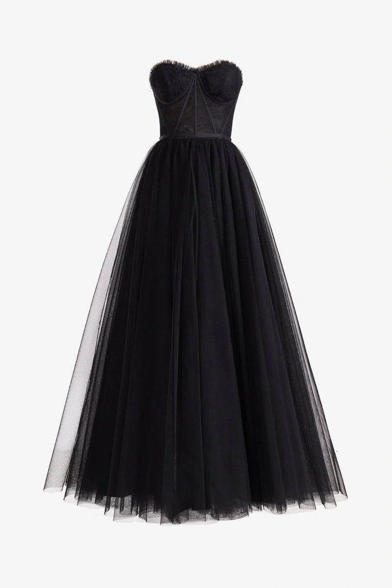 2026 Tulle Black Formal Prom Dresses Long Slit Princess Evening Gowns