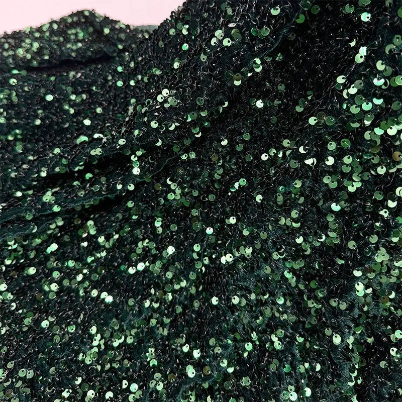 Sheath/Column Trumpet/Mermaid V Neck Sleeveless Velvet Sequins Sweep Train Prom Dress