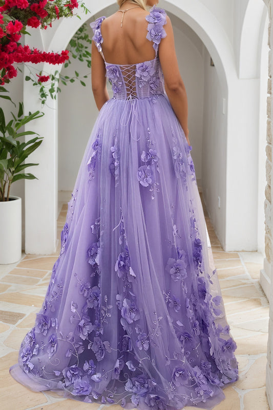 3D Floral Lace Formal Prom Dresses Long Halter Princess Evening Gowns