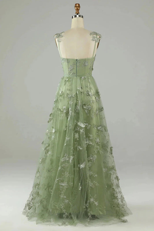 A-Line/Princess Sleeveless Halter Floor-Length Applique Lace Prom Dresses