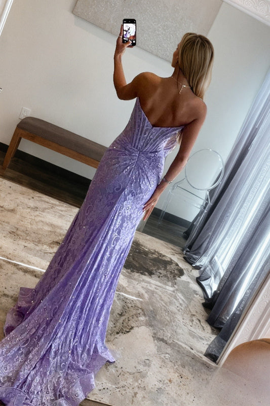 Sheath/Column Off the Shoulder Sleeveless Prom Dresses Long Lace Formal Evening Gowns