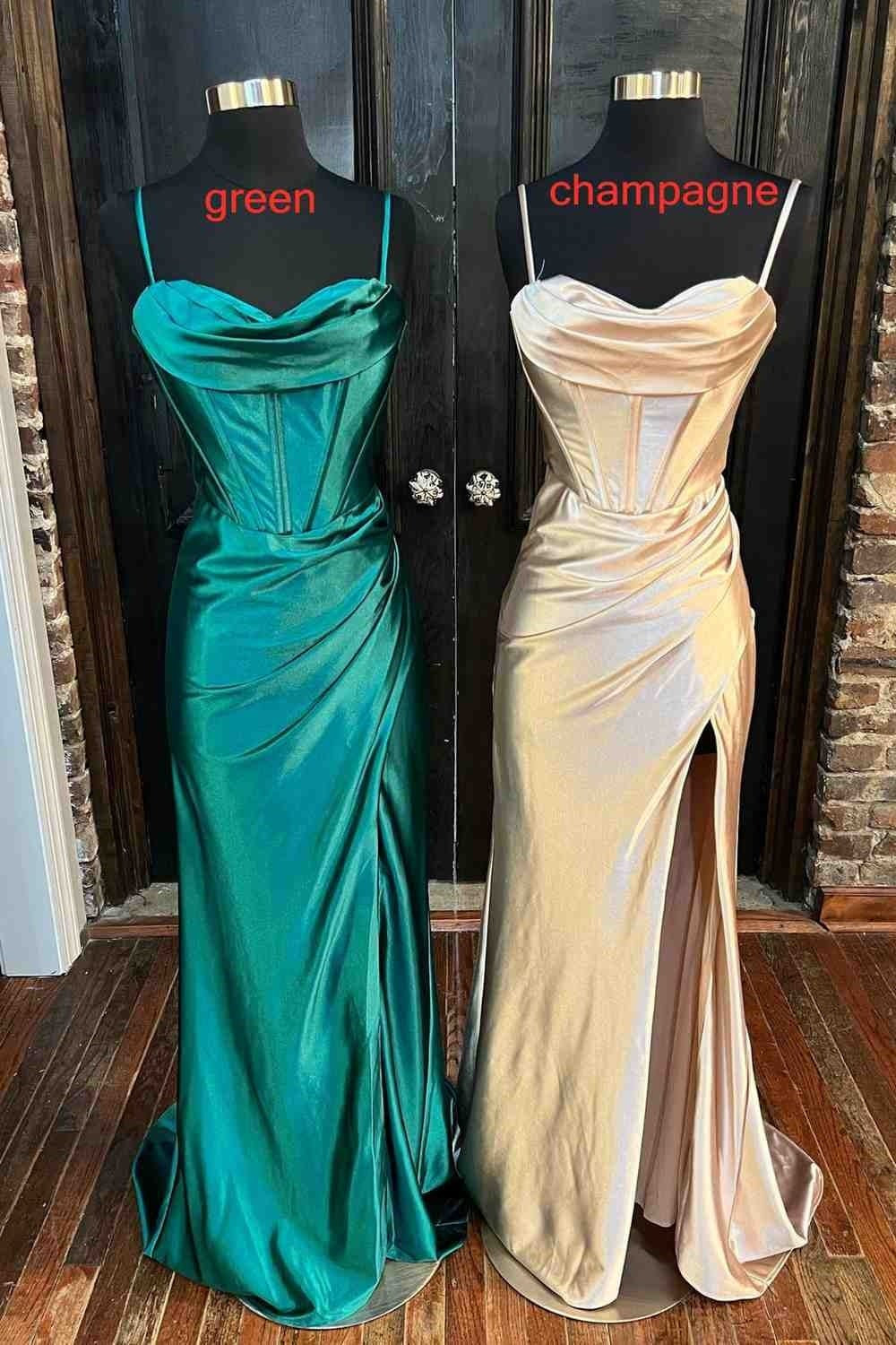Sheath/Column Sweetheart Sleeveless Silk like Satin Sweep Train Prom Dresses With Split Ruffles-450