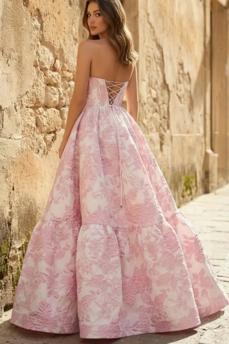 Elegant A-line prom dress by KAIDRESS featuring a sweetheart neckline and 3D floral print, long flowing skirt for formal occasions.