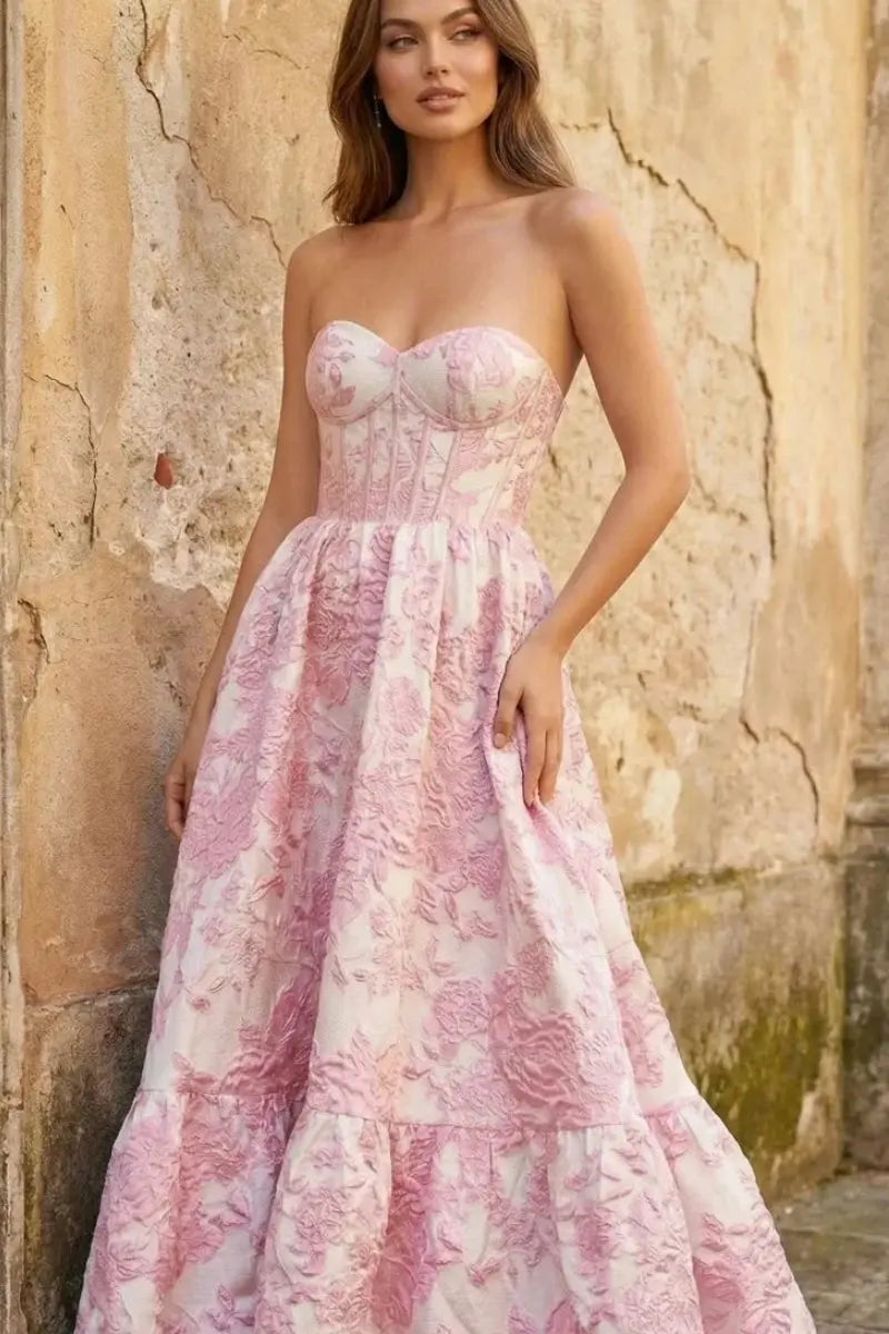 A-line sweetheart prom dress by KAIDRESS featuring 3D floral print and elegant long design, perfect for formal occasions.