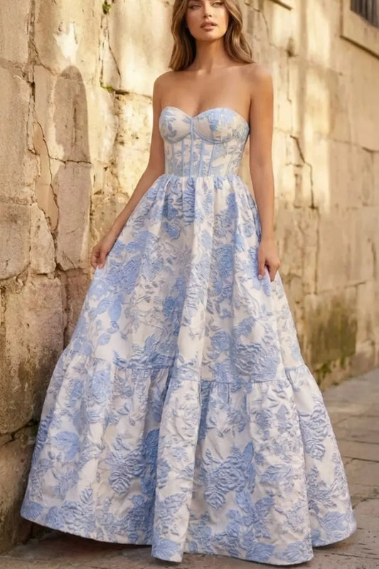 Elegant A-line KAIDRESS prom dress with sweetheart neckline and 3D floral print, long flowing skirt perfect for formal events.