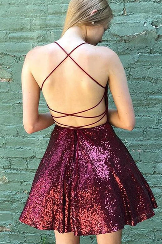 A-line Sweetheart Short/Mini Sequined Homecoming Dress