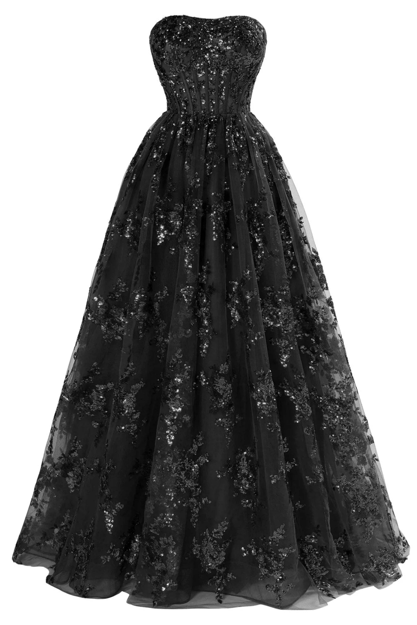 A-line Bateau Strapless Long/Floor-Length Lace Prom Dresses With Pockets Special Occasion Dresses