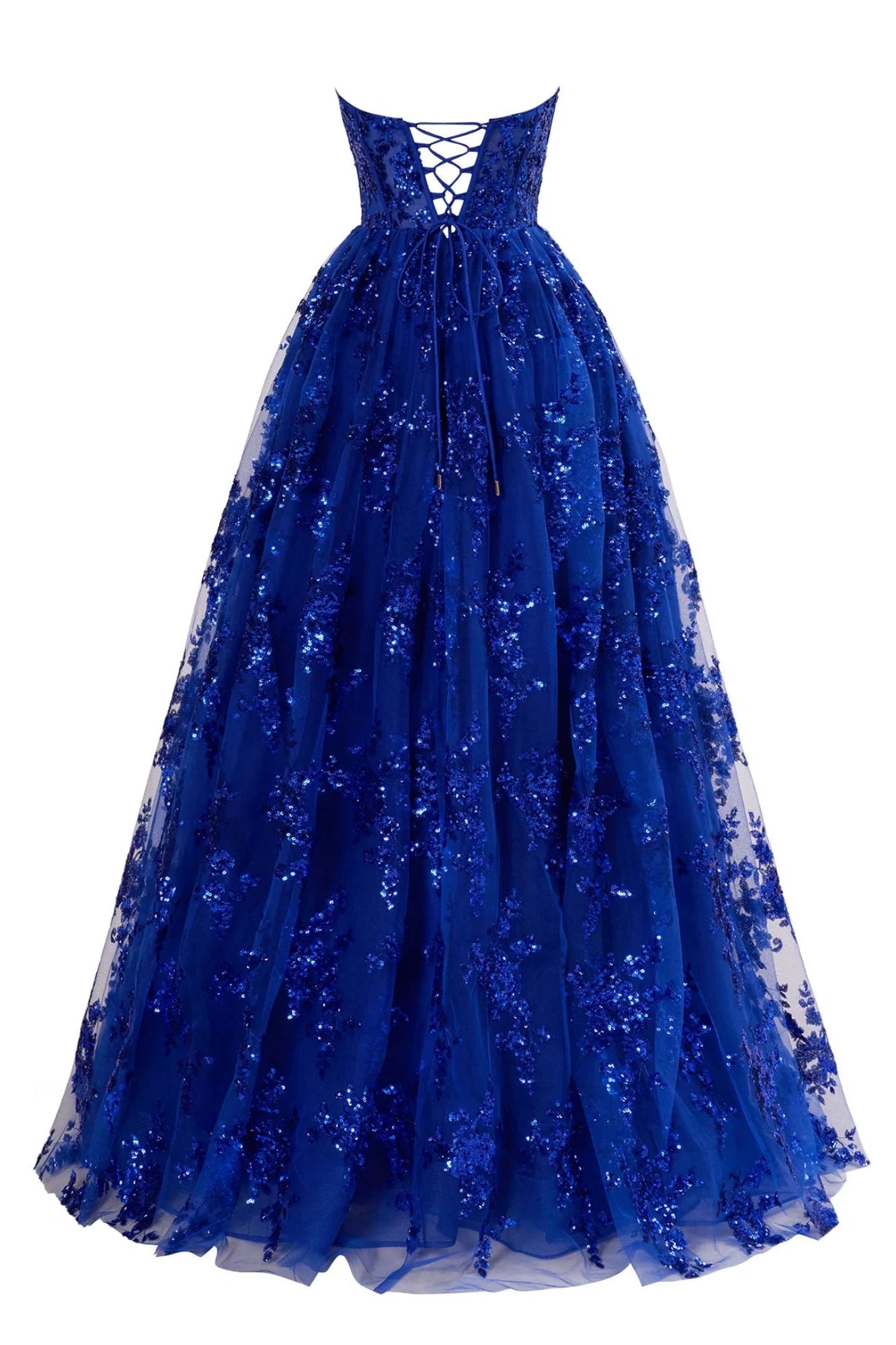 A-line Bateau Strapless Long/Floor-Length Lace Prom Dresses With Pockets Special Occasion Dresses