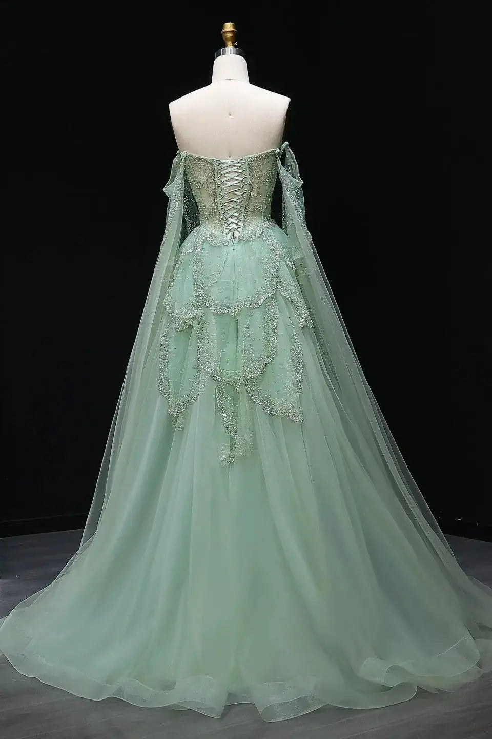 A-line Elegant Off Shoulder Formal Evening Gowns with Cape Sleeves Dresses KAIDRESS