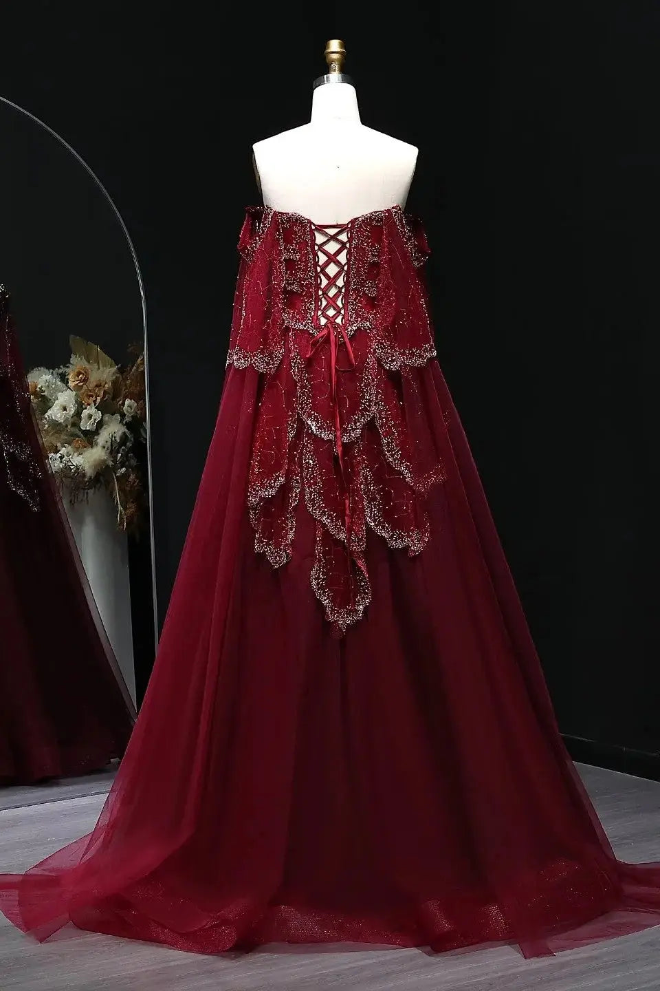 A-line Elegant Off Shoulder Formal Evening Gowns with Cape Sleeves Dresses KAIDRESS