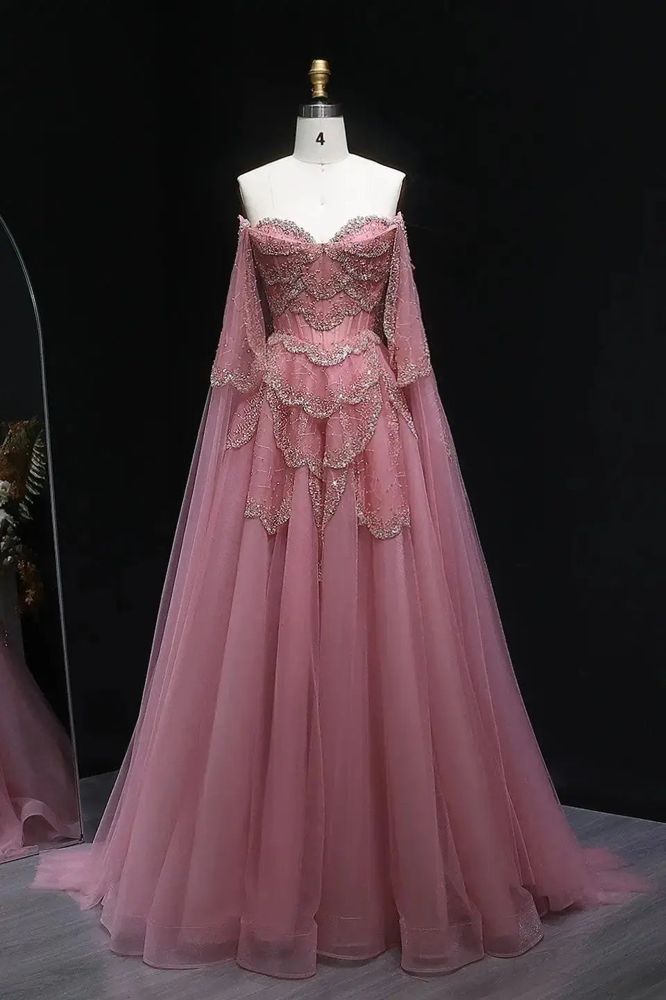 A-line Elegant Off Shoulder Formal Evening Gowns with Cape Sleeves Dresses KAIDRESS