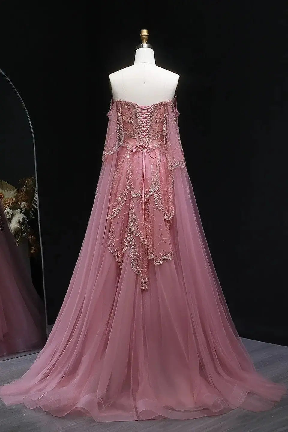 A-line Elegant Off Shoulder Formal Evening Gowns with Cape Sleeves Dresses KAIDRESS