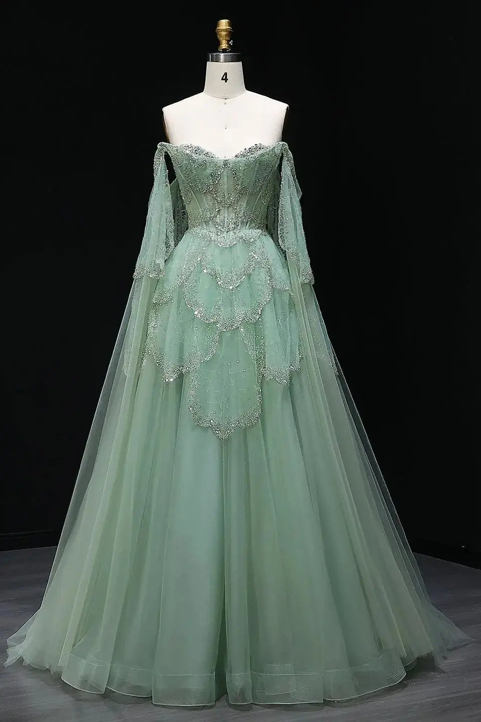 A-line Elegant Off Shoulder Formal Evening Gowns with Cape Sleeves Dresses KAIDRESS