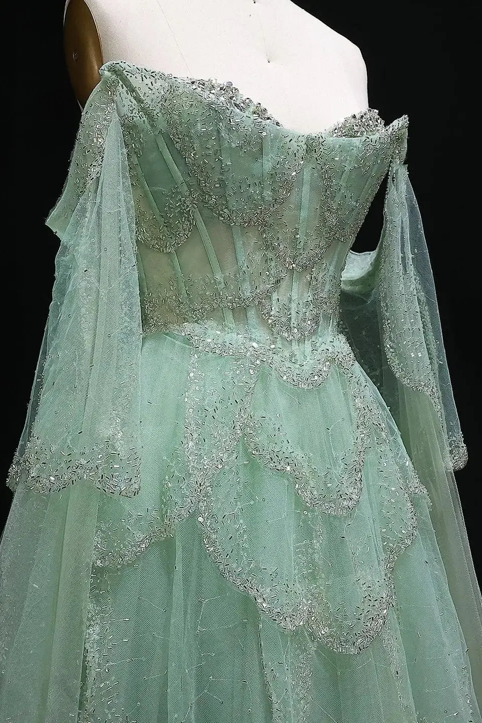 A-line Elegant Off Shoulder Formal Evening Gowns with Cape Sleeves Dresses KAIDRESS