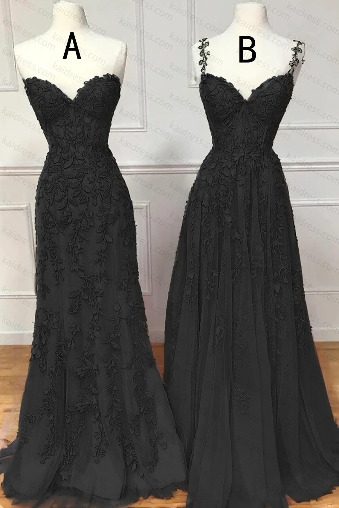 A-line Sweetheart Spaghetti Straps Sweep Train Lace Prom Dress With Beading