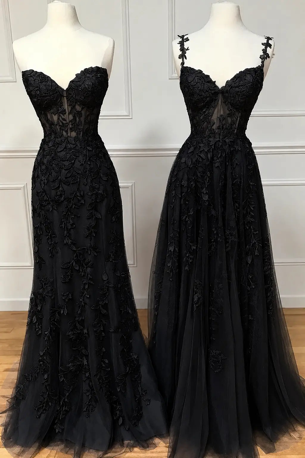A-line Sweetheart Spaghetti Straps Sweep Train Lace Prom Dress With Beading Kaidress