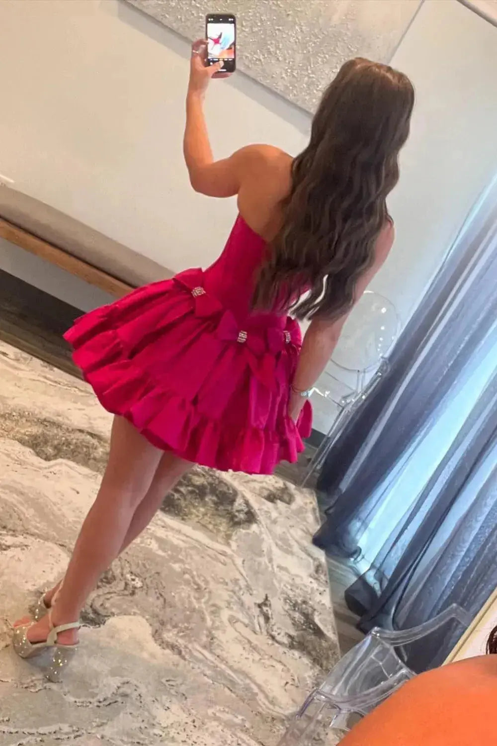 Black A Line Short Hoco Dress With Corset Bow Ruffle Skirt