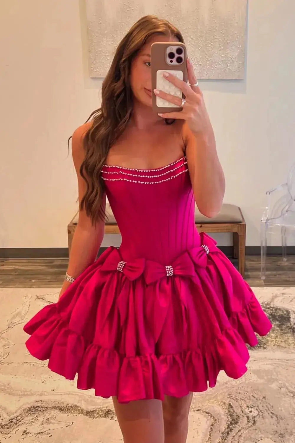Black A Line Short Hoco Dress With Corset Bow Ruffle Skirt