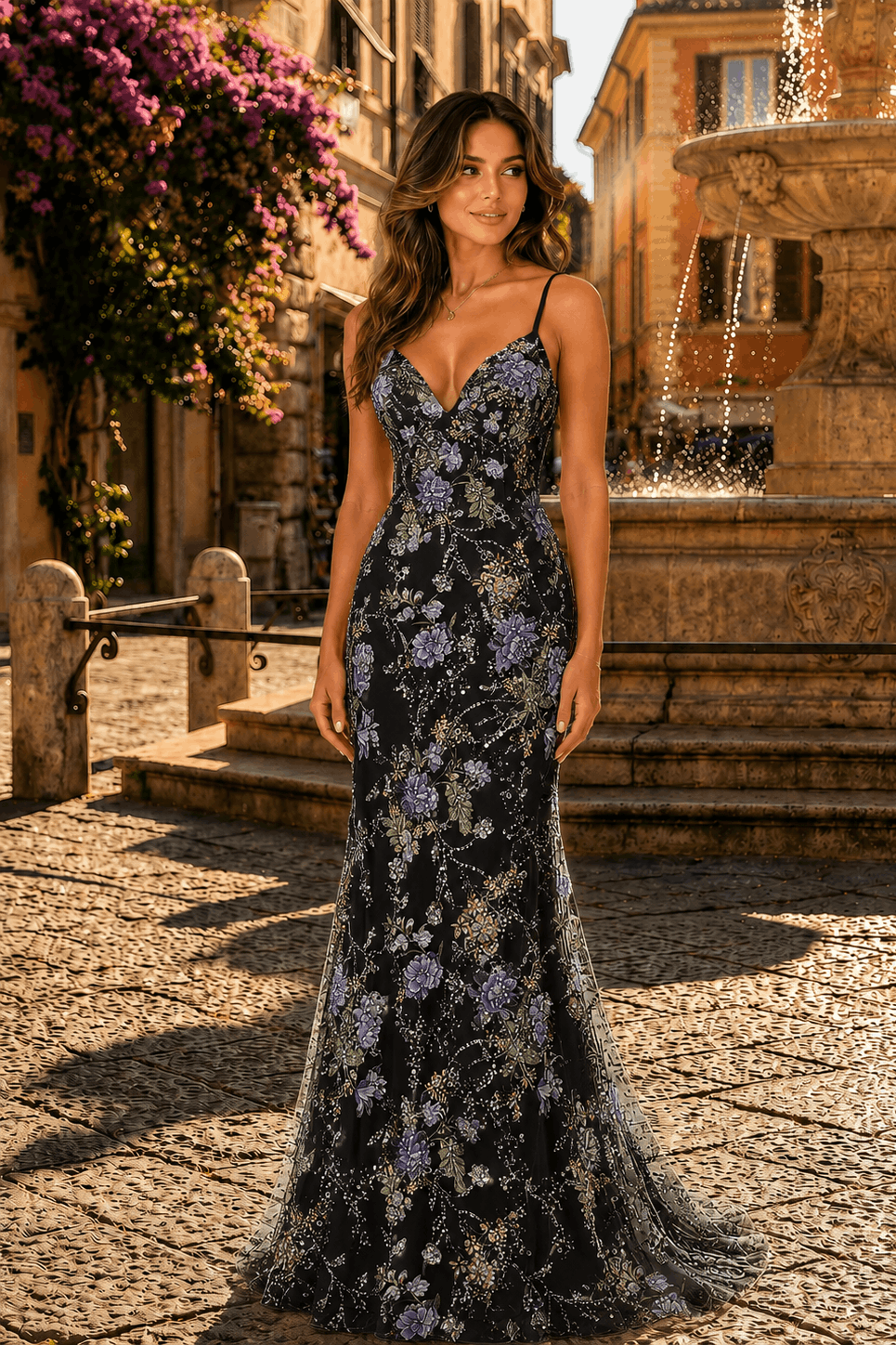 Mermaid Spaghetti Sleeveless Straps Sequins Long Prom Dress with Appliques KAIDRESS