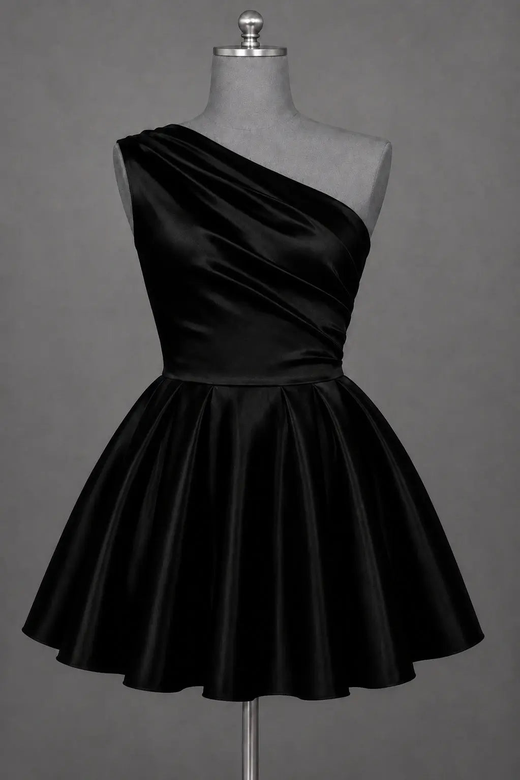 White One Shoulder Satin Mini Homecoming Dress A Line Hoco Dress KAIDRESS