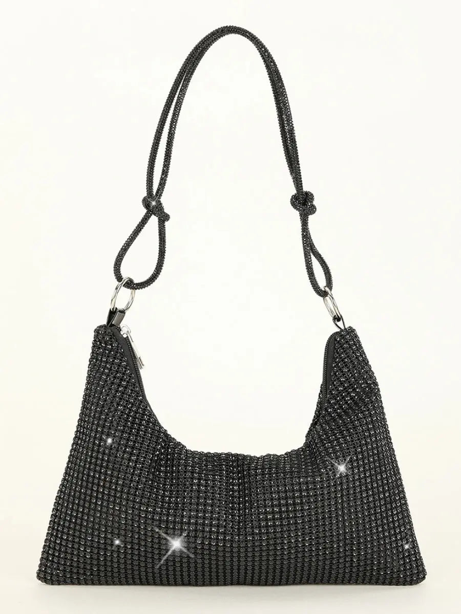 Gold Rhinestone Hobo Shoulder Bag with Adjustable Knotted Strap
