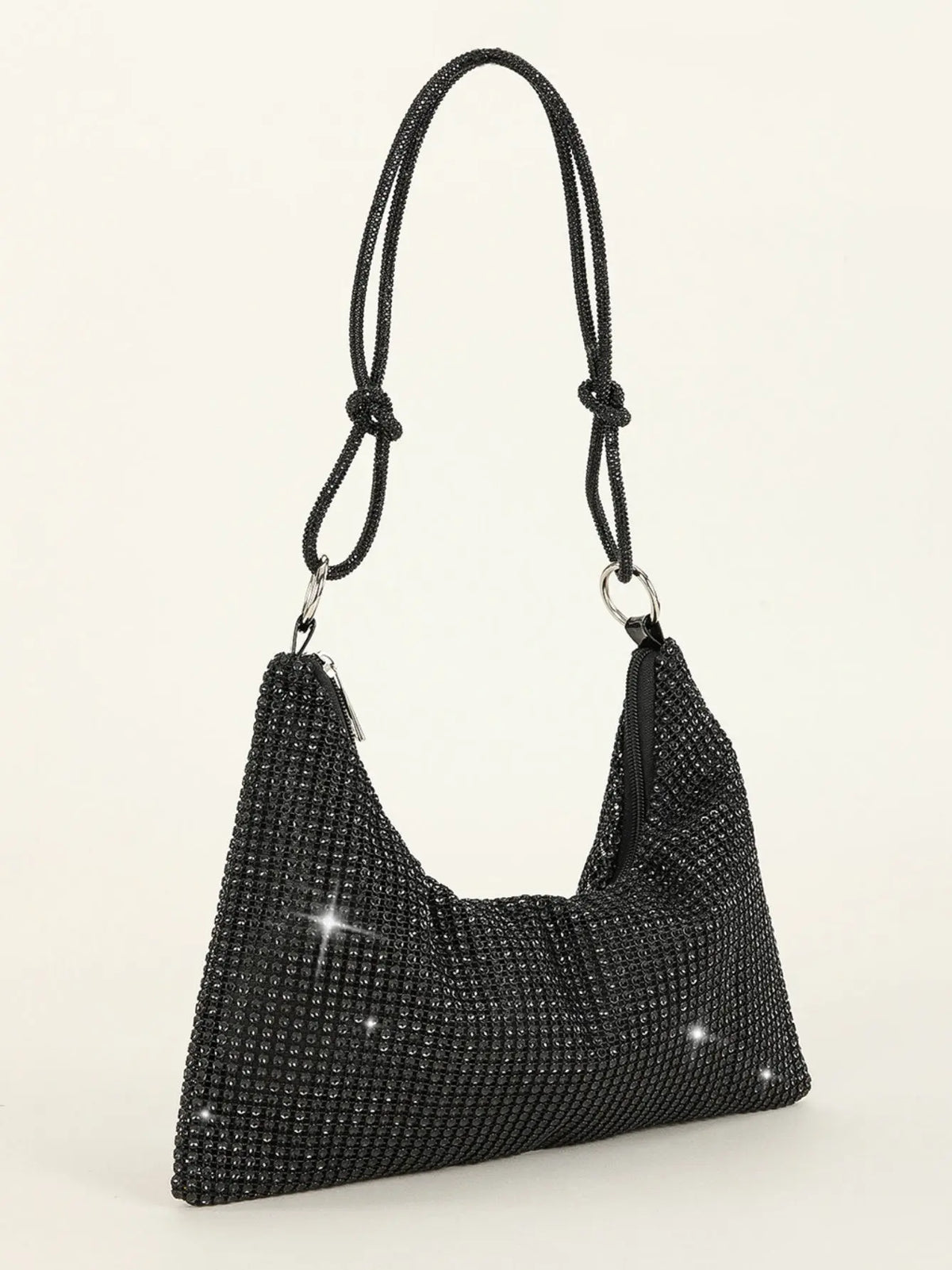 Gold Rhinestone Hobo Shoulder Bag with Adjustable Knotted Strap